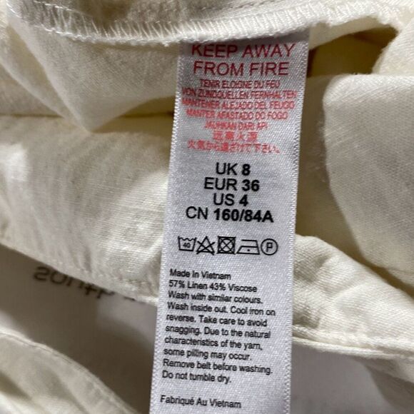 Topshop UK Linen Blend Jumpsuit‎ Romper Wide Leg Cropped  Boho Cream Size US 4 - Picture 12 of 13